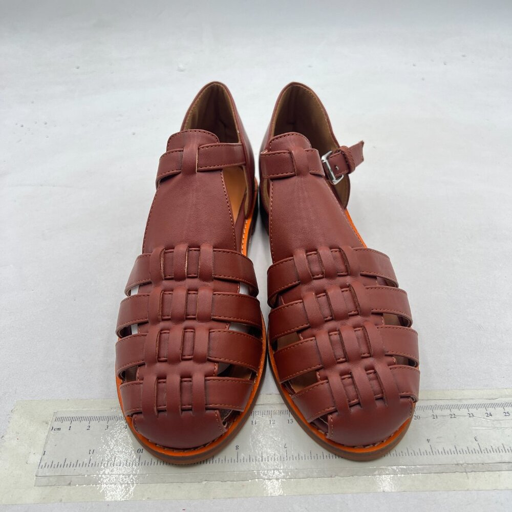 FSJ Brown Leather Closed-Toe Fisherman Sandals - Picture 3 of 8